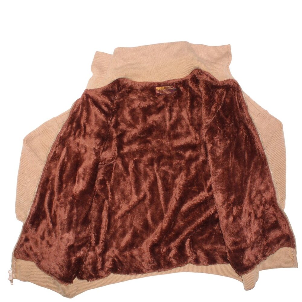 Vintage Montgomery Ward Large Faux Fur Lined Brown Ribbed Knit Sweater Full Zip - Picture 5 of 10